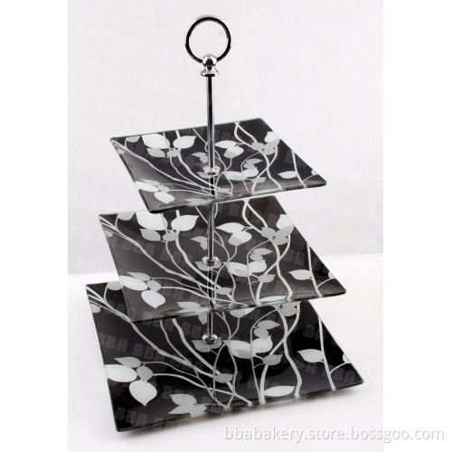 BBA 3-Layer Square Glass Cake Plate (BCP-3S-010)